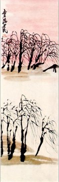 斉白石 Painting - 斉白石柳の古い中国の墨